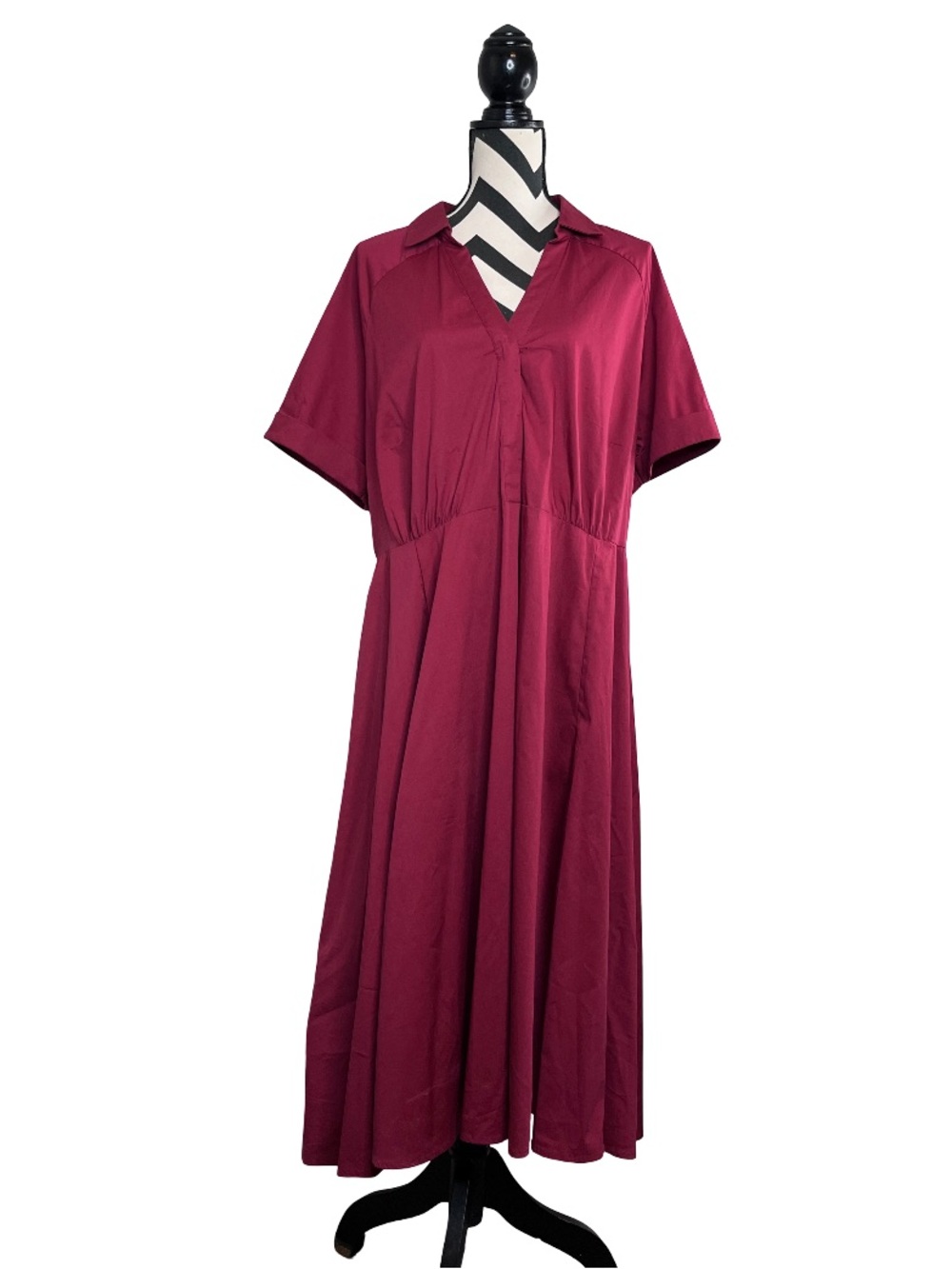 Eloquii Sz 22 Short Sleeve Notched Collar Empire Waist Midi Dress
